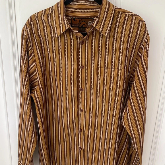 RARE Prana Long sleeve button down collared brown shirt size large old logo - Picture 10 of 17